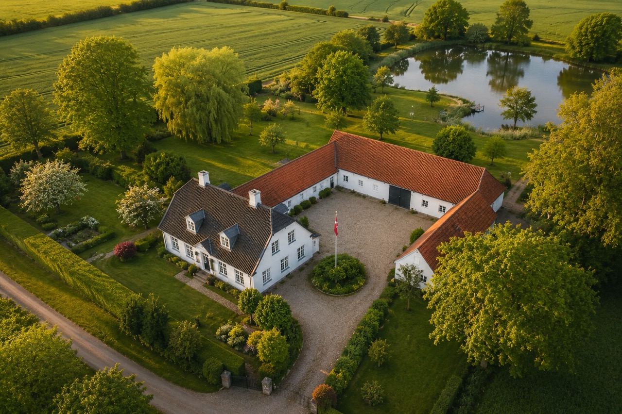 Professionelt luftfoto af ejendom og omgivelser